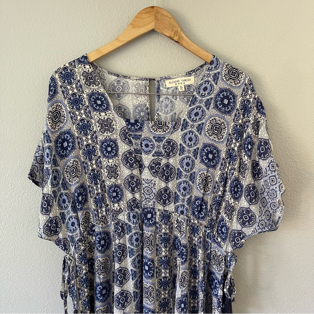 Alchemy Thread Dress XL Blue Print Asymmetric Babydoll Fairycore Fairy Boho - Picture 3 of 10